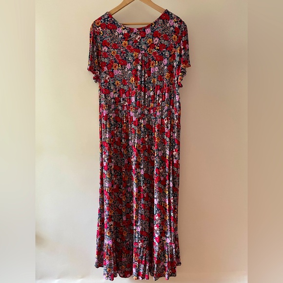 Knox Rose Multi-Colored Floral High-Low Maxi Dress Button Front Ruffe Size 2X - Picture 10 of 16